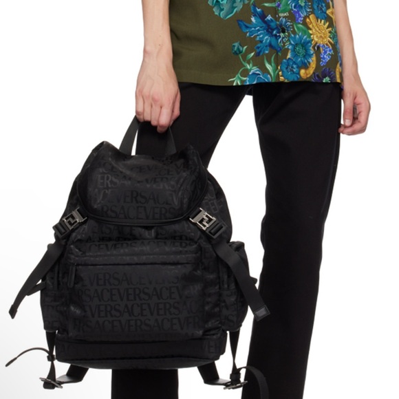 “Versace” all over logo monogram print unisex large backpack NEW - Picture 7 of 14